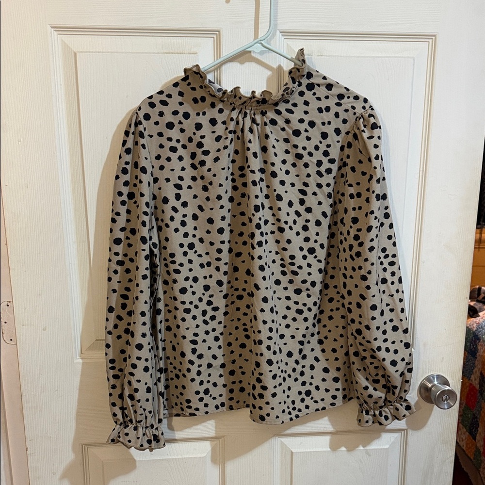 Polka Dot Ruffle Neck Blouse